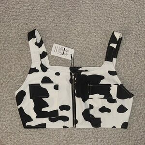 Cider Monochrome Cow Print Crop Top